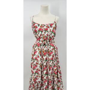 Rhode Lea White & Red Floral Midi Dress Sleeveless Cotton Cottagecore L